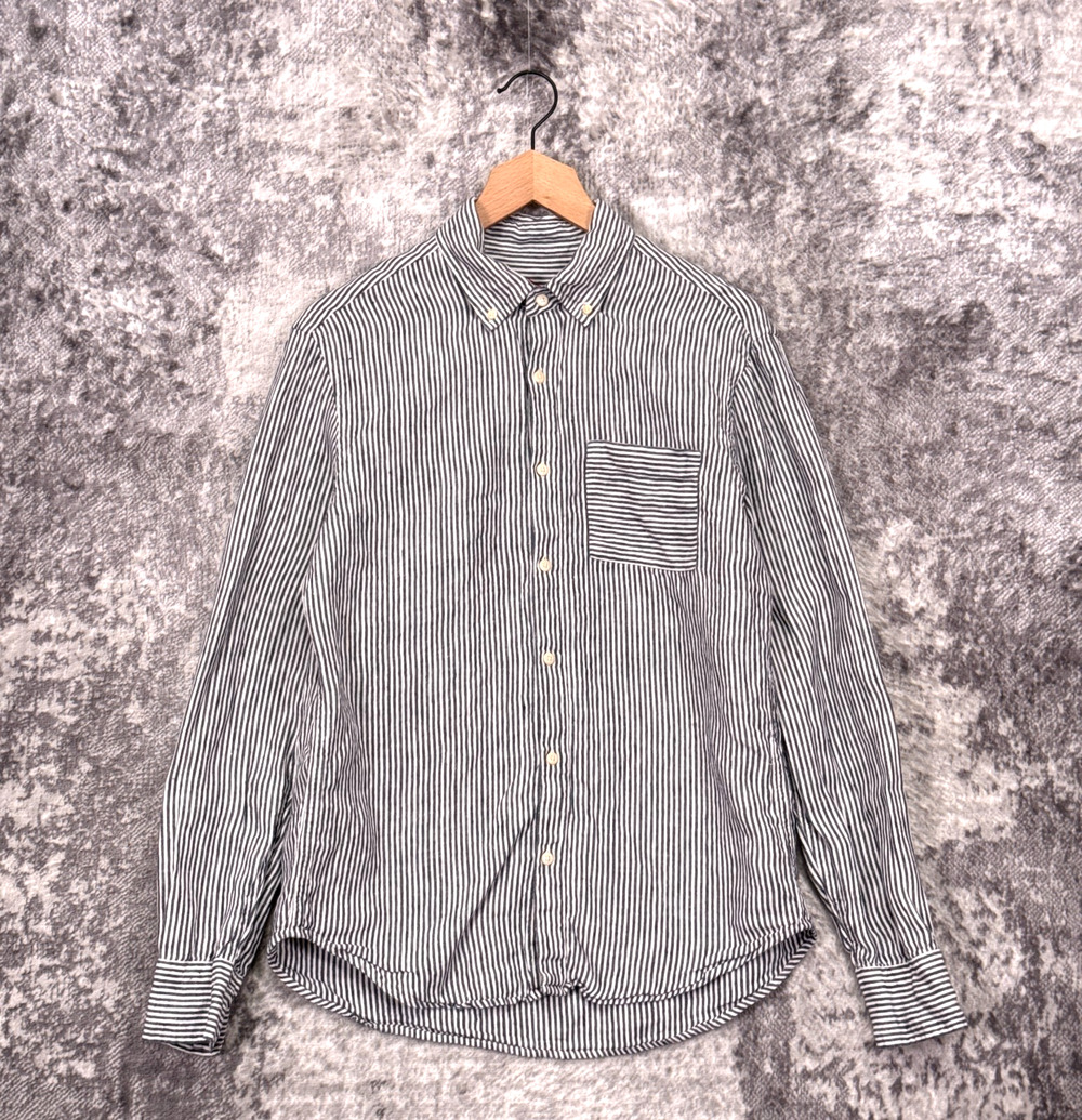 Alex Crane Shirt Medium Mens Playa 100% French Linen Striped Button Down